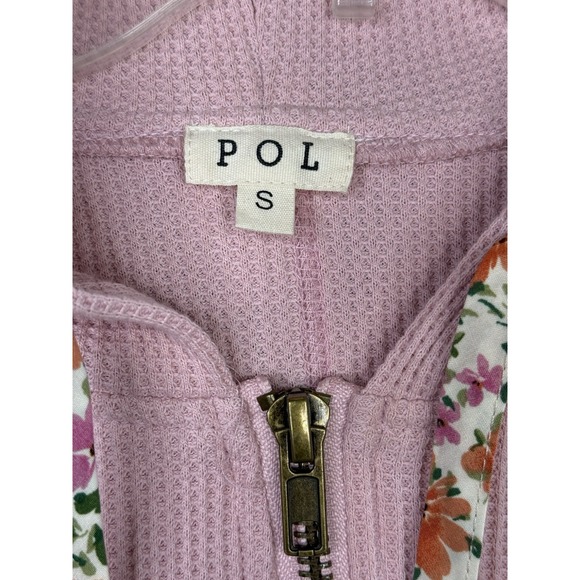POL Floral Patchwork Pink Waffle Hoodie Full Zip Oversized Womens Small Boho - Picture 7 of 11